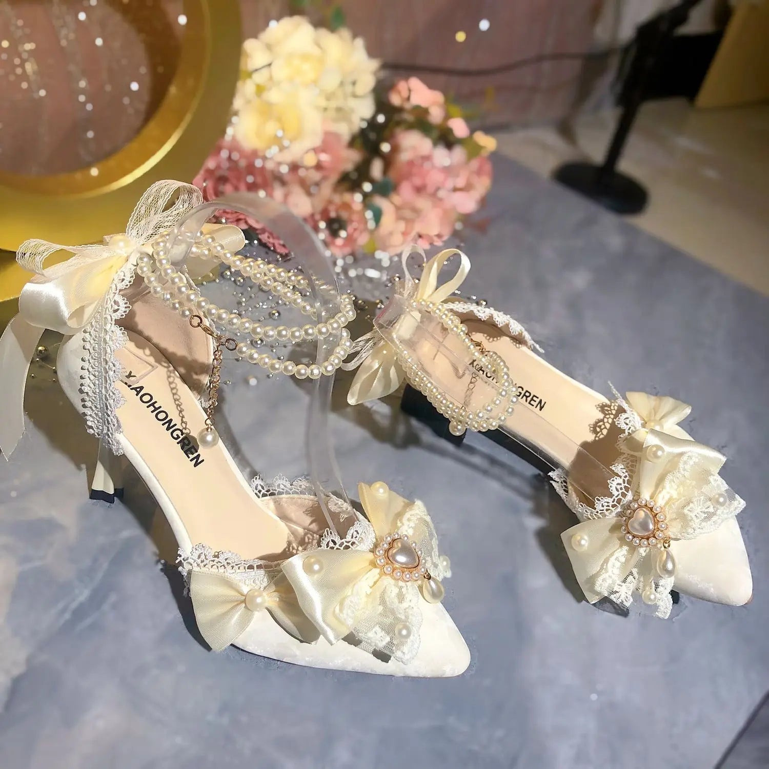 White Bridal Mary Jane Heeled Wedding Shoes